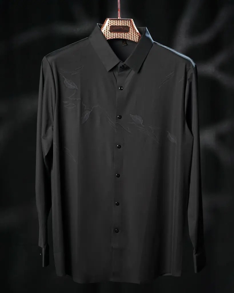Korean Black Shirt With Leaf Print