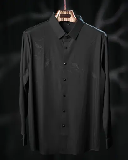 Korean Black Shirt With Leaf Print