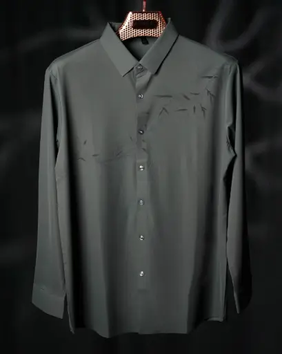 Long Sleeve-Dark Grey  Printed Button-Up Shirt